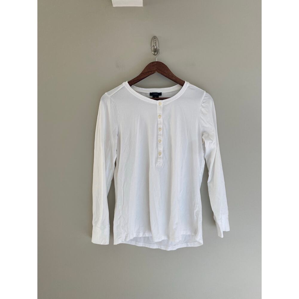 J. CREW White Henley Long Sleeve Top in Dreamy Cotton Size Women's Medium - Picture 3 of 10